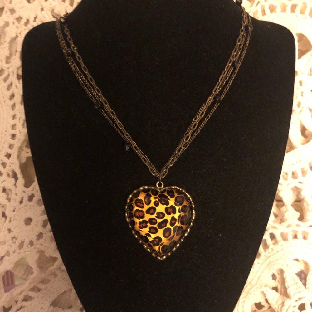 Vintage Betsey Johnson Cheetah Heart Neacklace
